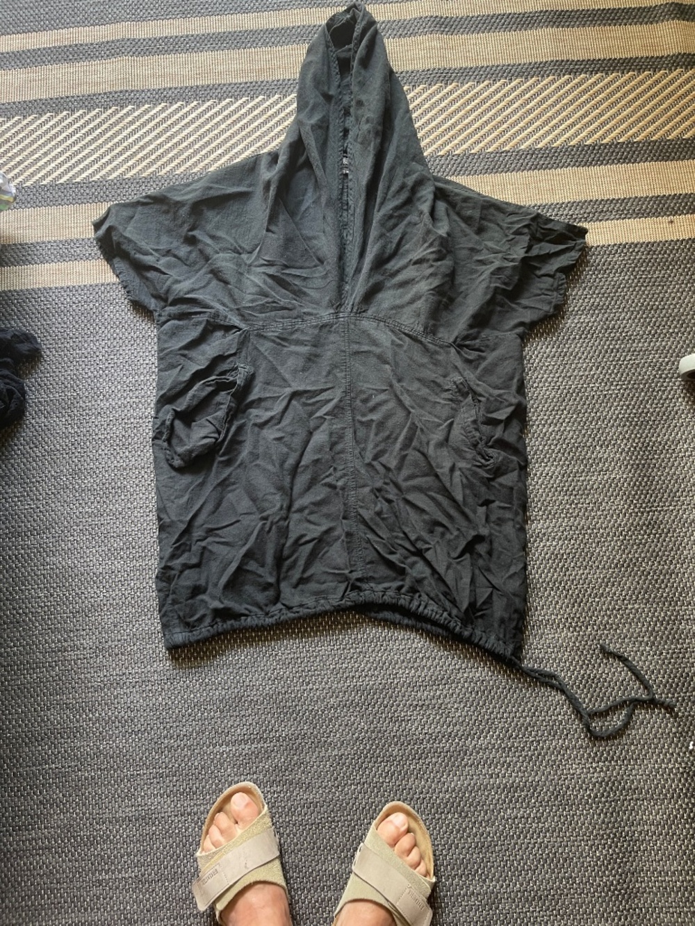 Black Cotton Hoodie short sleeve